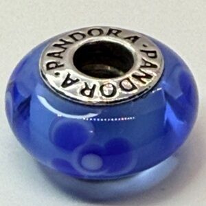 Pandora Cobalt Blue Floral Murano Glass Charm 925 ALE